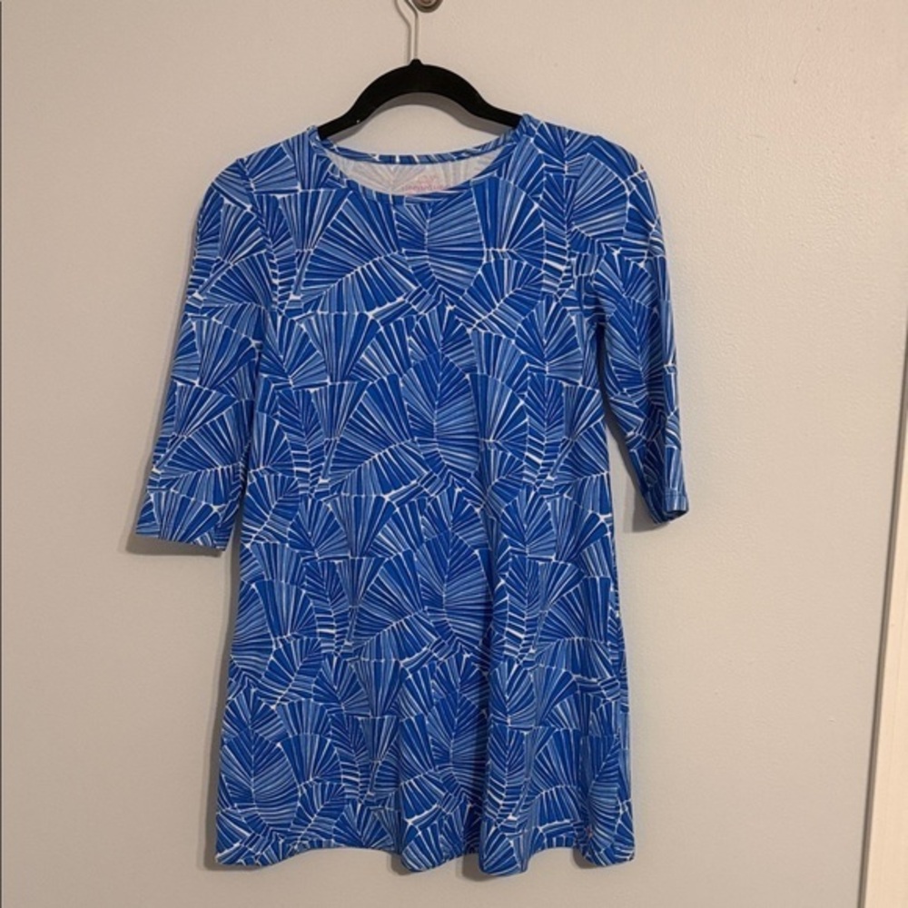 Girls Med 10/12 Cotton 3/4 Length Sleeve Shift Dress Blue & White Vineyard Vines